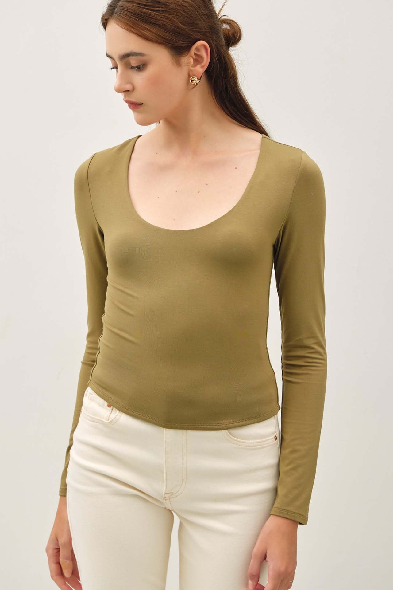Basic Long Sleeve Top Martini Olive