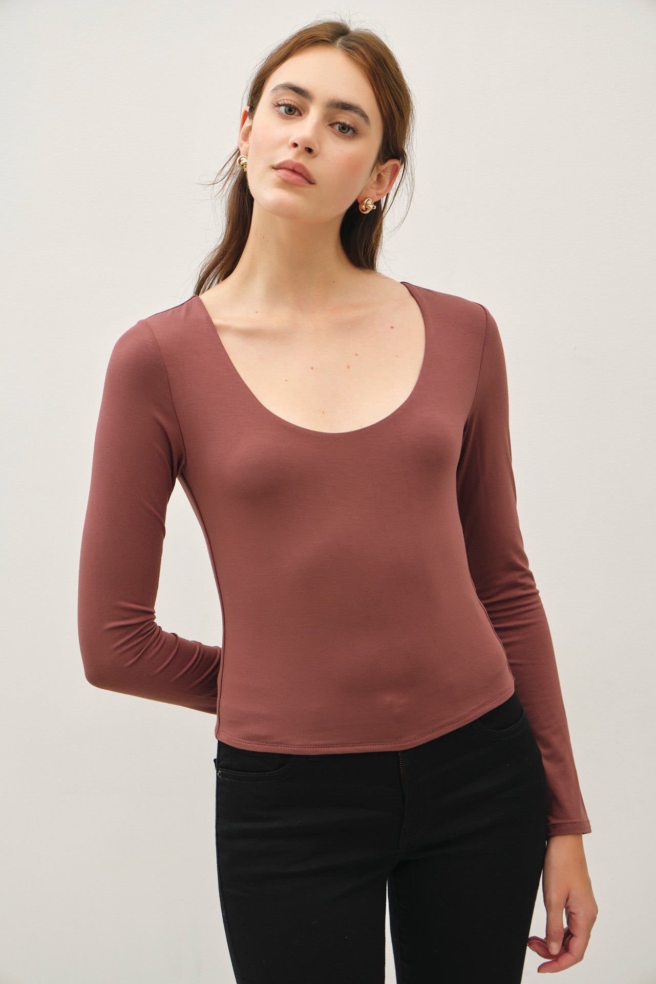 Basic Long Sleeve Top Chocolate