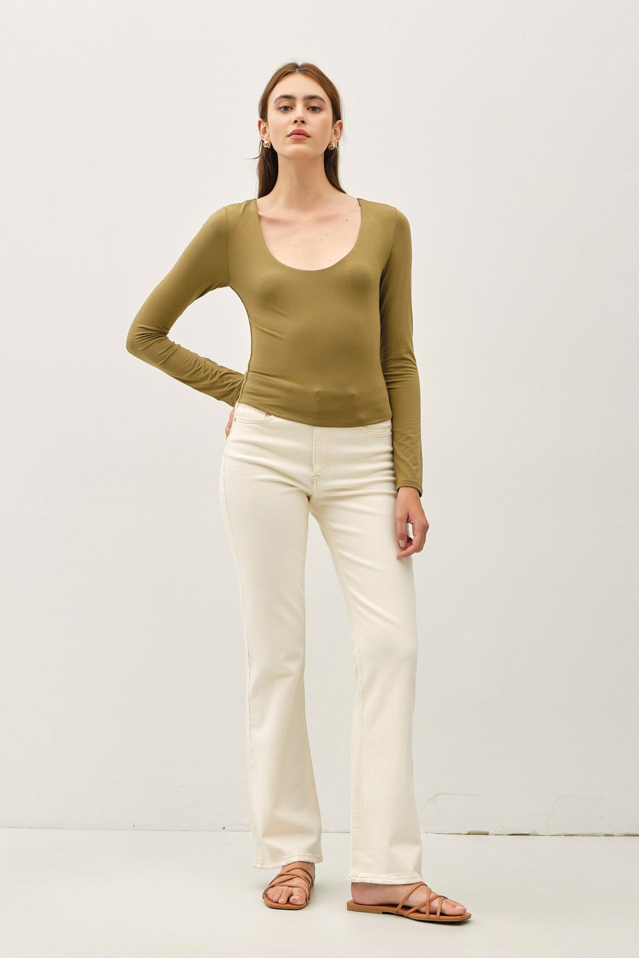 Basic Long Sleeve Top Martini Olive