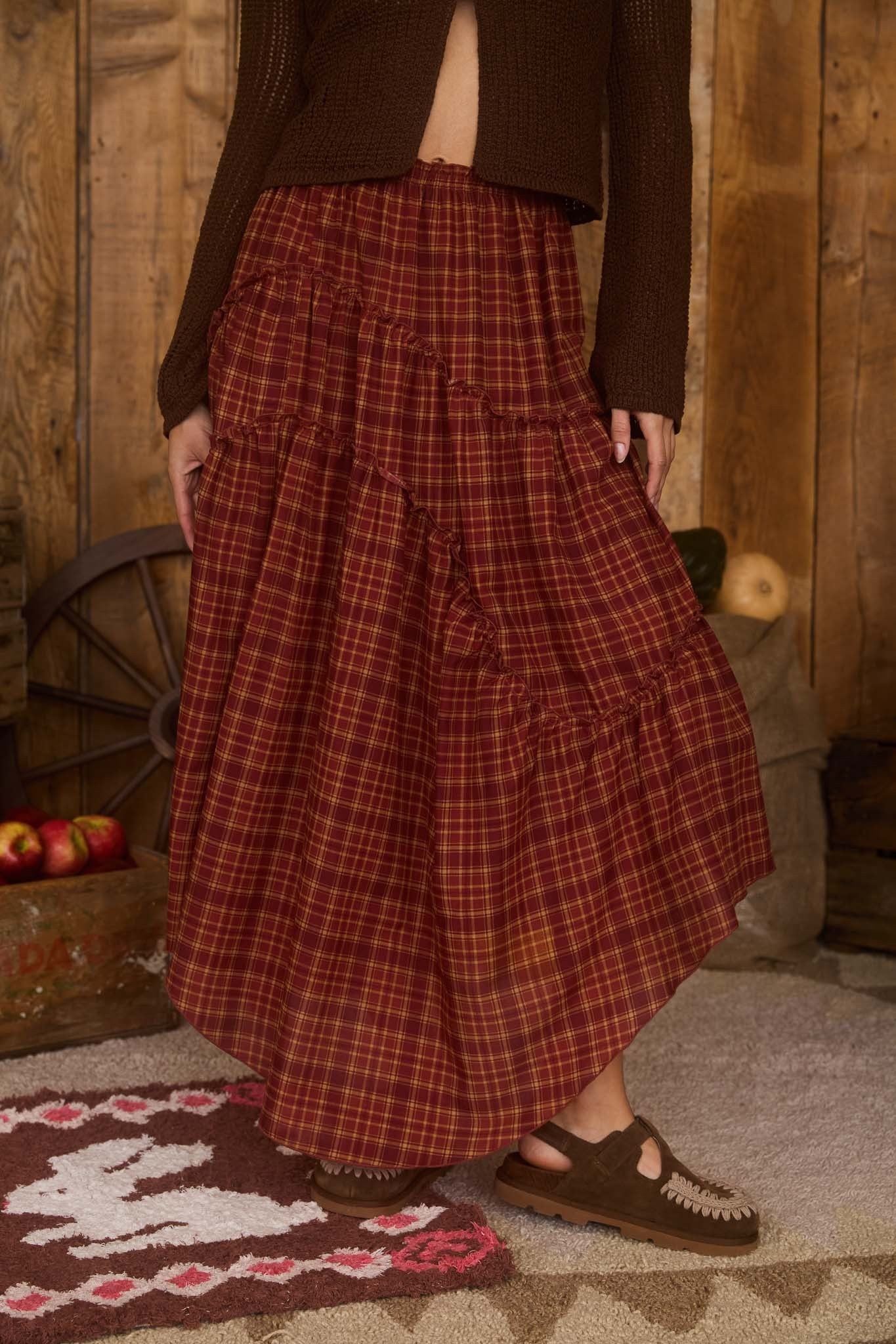 River Plaid Midi Skirt