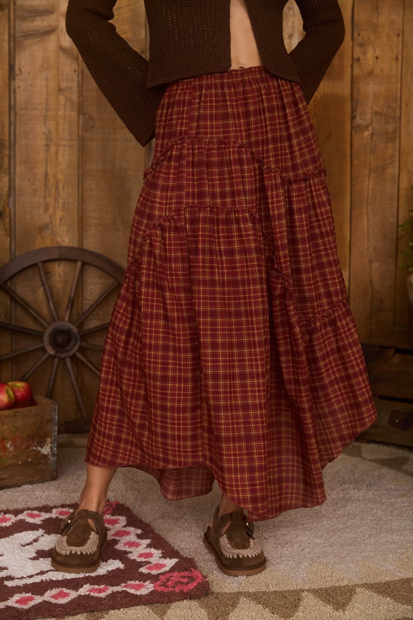River Plaid Midi Skirt