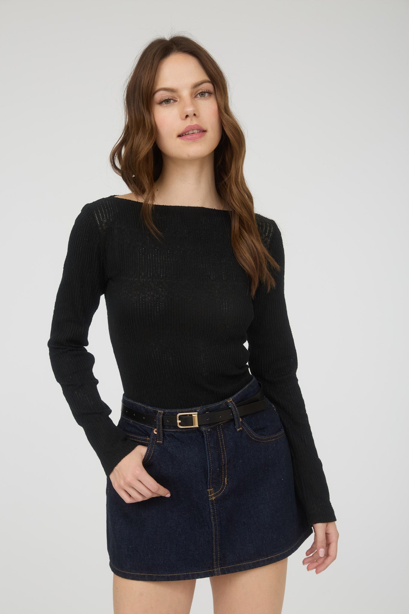 Juniper Crochet Knit Top Black
