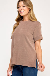 Basic Ribbed Tee Camel