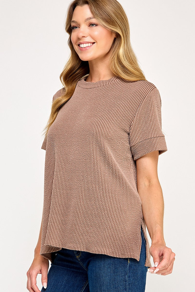 Basic Ribbed Tee Camel