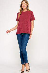 Basic Ribbed Tee Cranberry