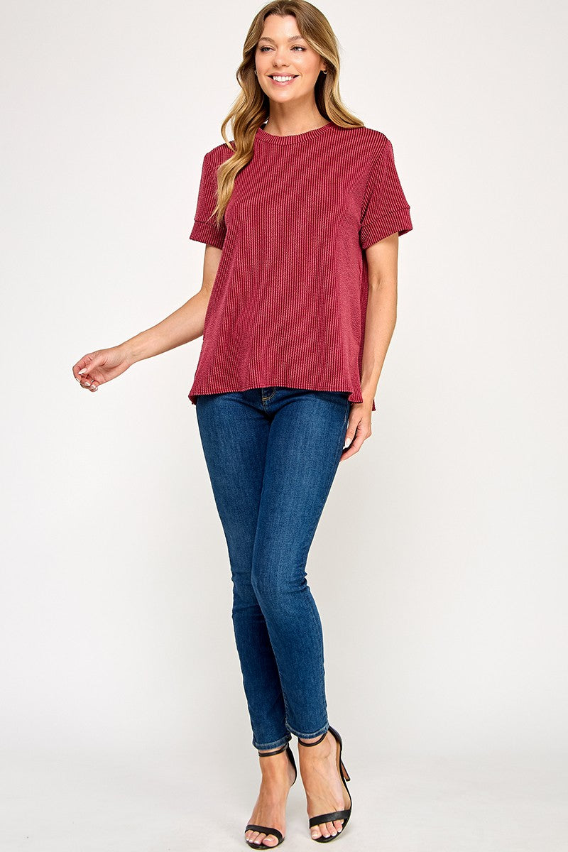 Basic Ribbed Tee Cranberry