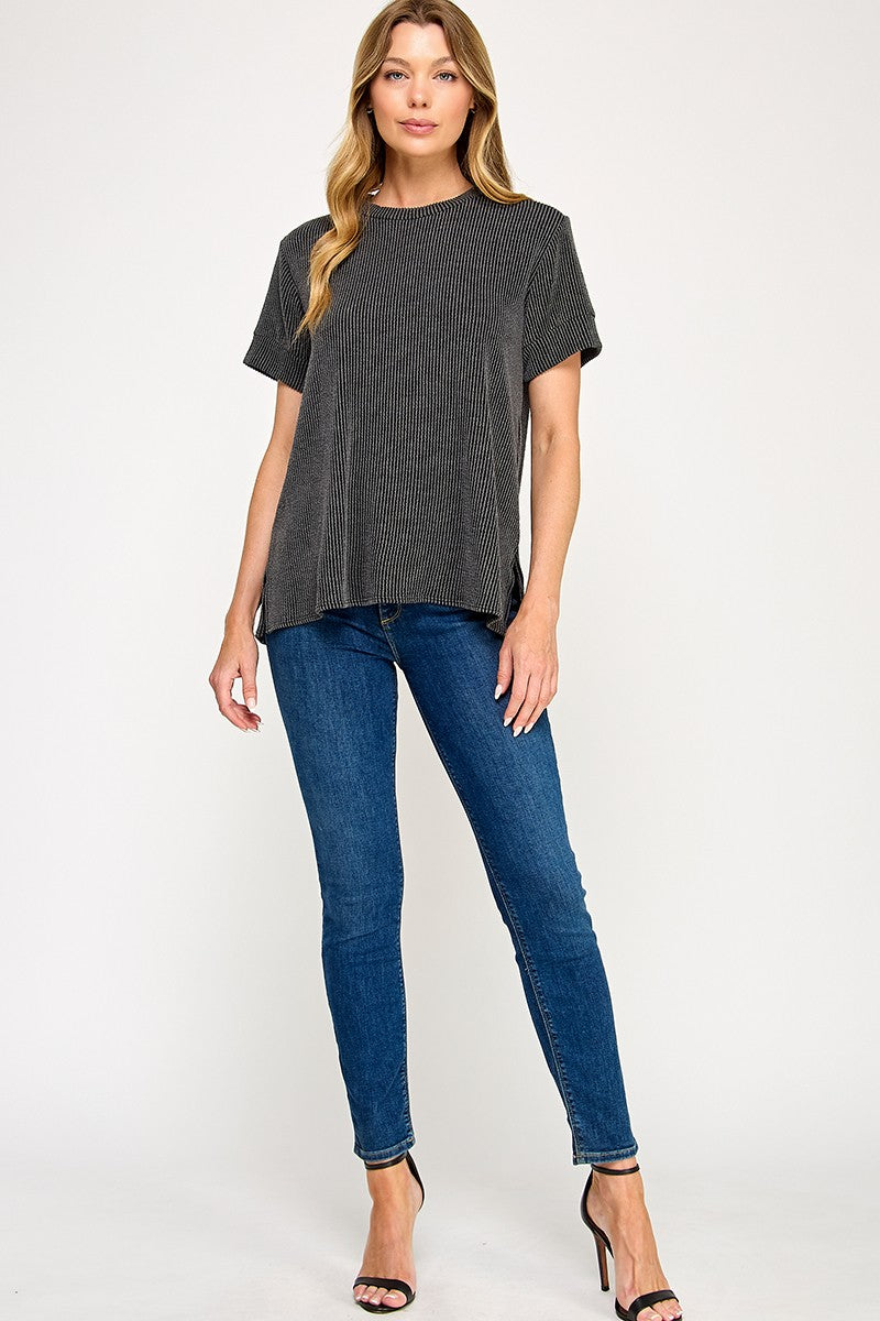 Basic Ribbed Tee Charcoal