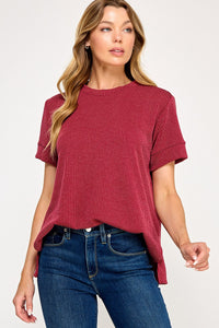 Basic Ribbed Tee Cranberry