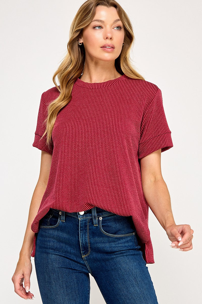 Basic Ribbed Tee Cranberry