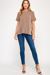 Basic Ribbed Tee Camel