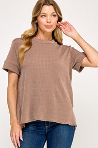 Basic Ribbed Tee Camel