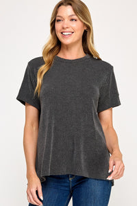Basic Ribbed Tee Charcoal