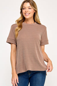 Basic Ribbed Tee Camel