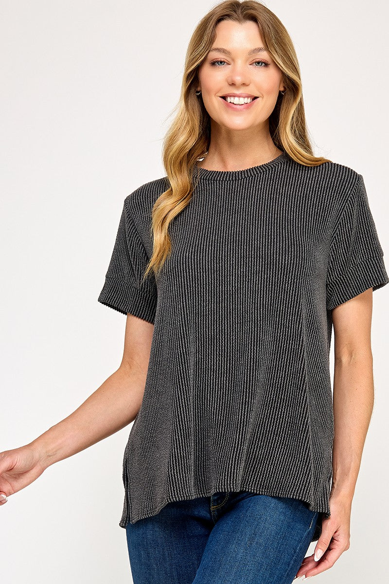 Basic Ribbed Tee Charcoal