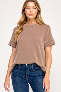 Basic Ribbed Tee Camel