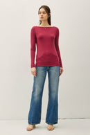 Basic Boat Neck Long Sleeve Burgundy