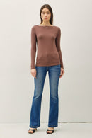 Basic Boat Neck Long Sleeve Brown