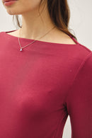 Basic Boat Neck Long Sleeve Burgundy
