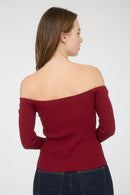Haze Split Front Knit Sweater Deep Red