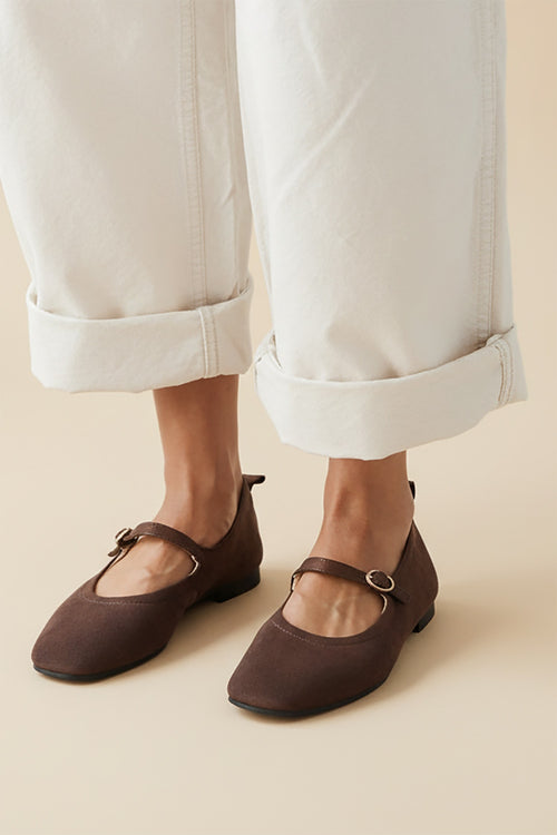 Autumn Belle Mary Jane Flats Brown