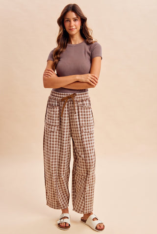 Mocha Check Barrel Knit Pants full outfit