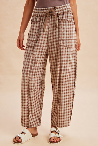 Mocha Check Barrel Knit Pants front detail