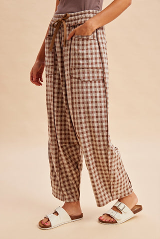 Mocha Check Barrel Knit Pants side view