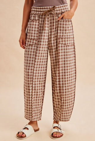 Mocha Check Barrel Knit Pants front view