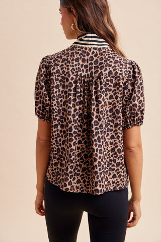 Wildly Chic | Leopard Scarf Neck Blouse