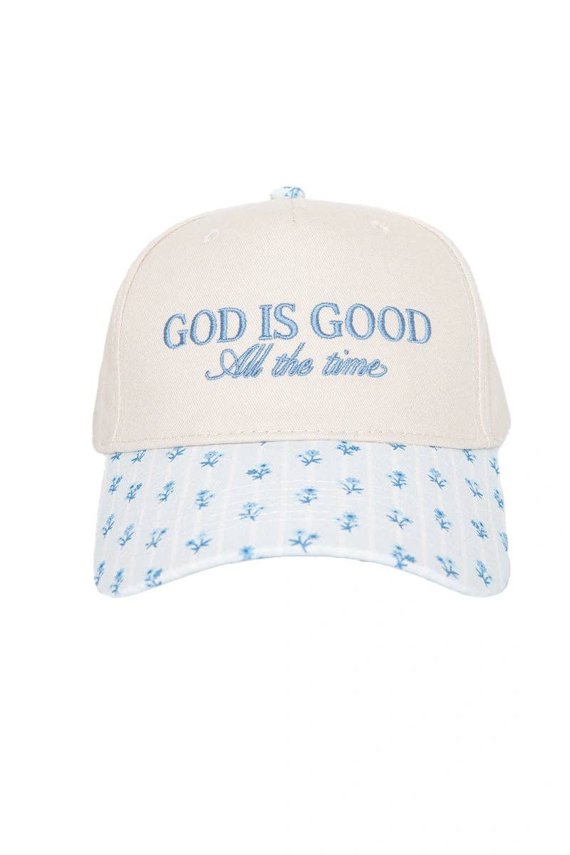 God is Good All The Time Blue Floral Hat
