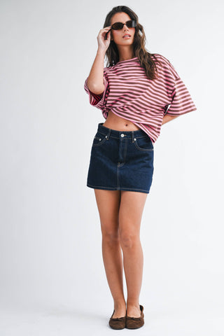 Oversized Stripe Boyfriend Tee: Cobalt