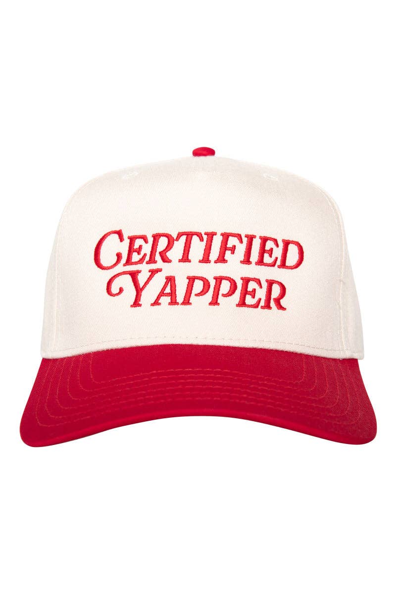 Certified Yapper Two-Toned Vintage Hat: Red and Tan