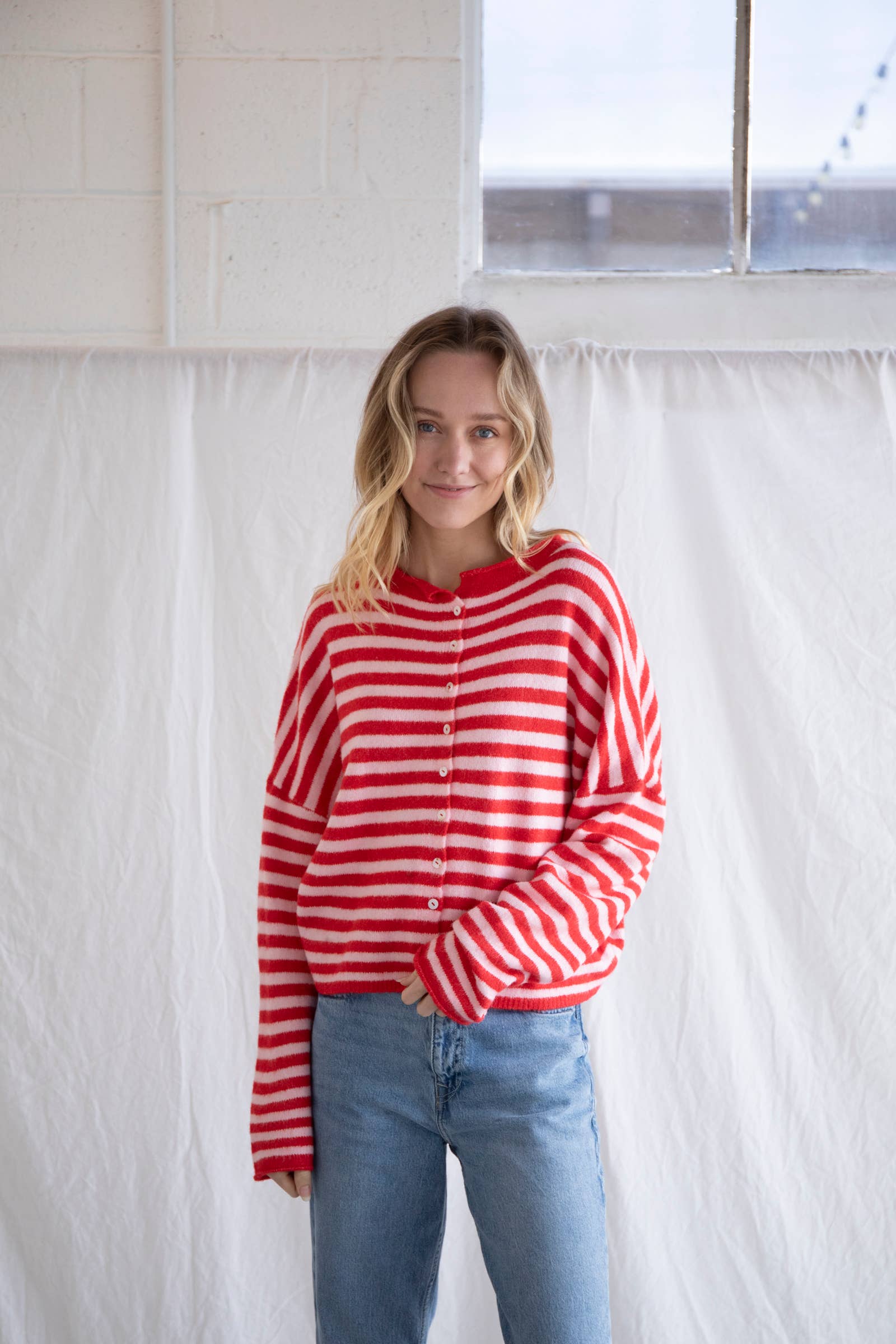 Piper Cardigan - Striped: Ivory-Black
