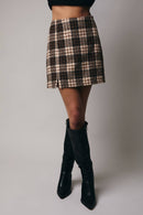 WOOLEN PLAID SLIT MINI SKIRT