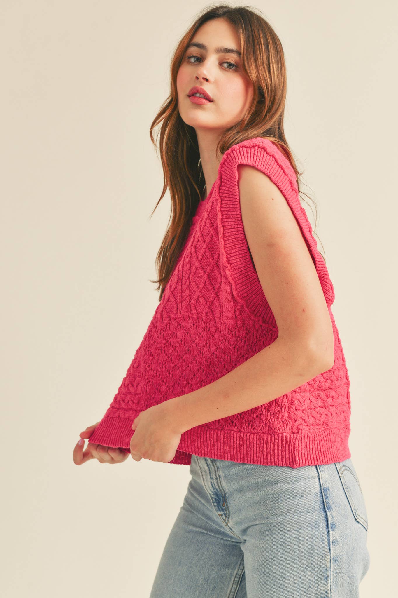 Mixed Cable Knit Sweater Vest