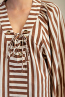 Dolman Lace-Up Blouse: Brown