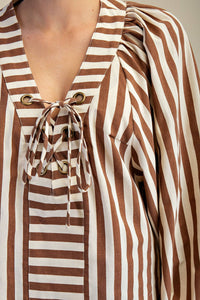 Dolman Lace-Up Blouse: Brown
