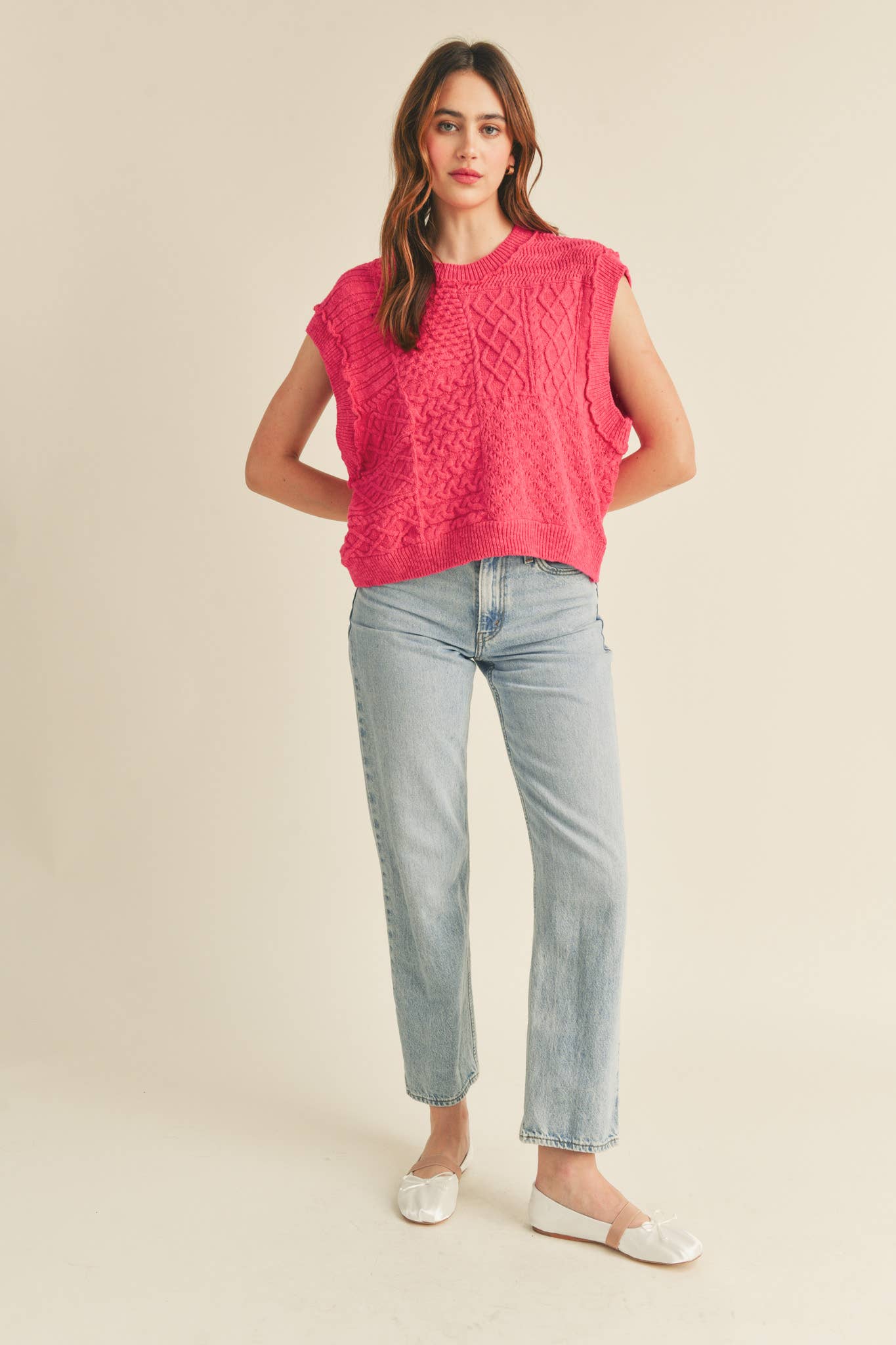 Mixed Cable Knit Sweater Vest