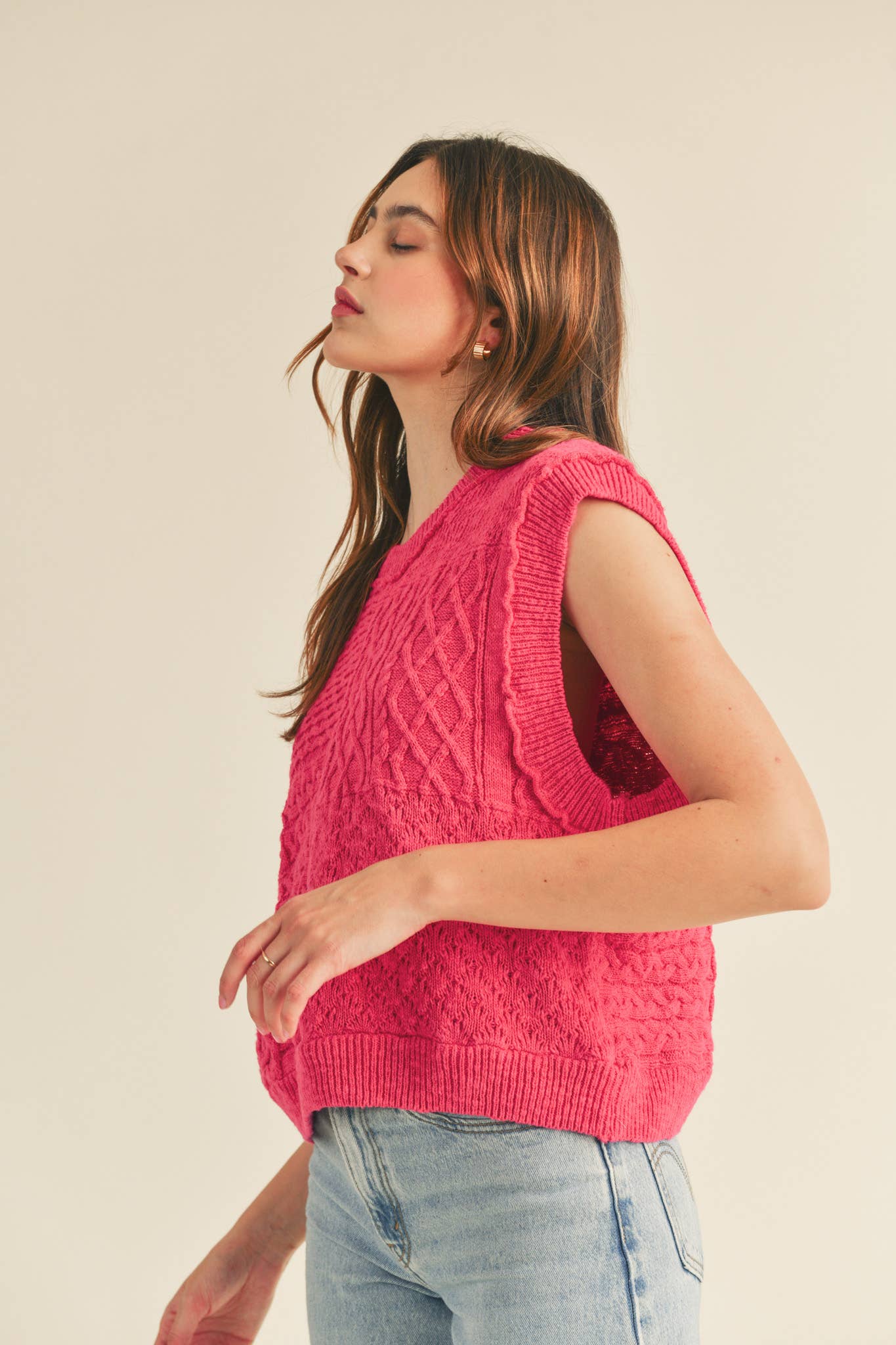 Mixed Cable Knit Sweater Vest