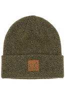 C.C Heather Knit Suede Patch Beanie Winter Hat: Bubble Berry