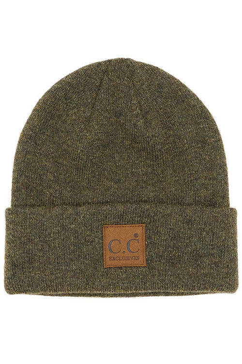C.C Heather Knit Suede Patch Beanie Winter Hat: Cacao
