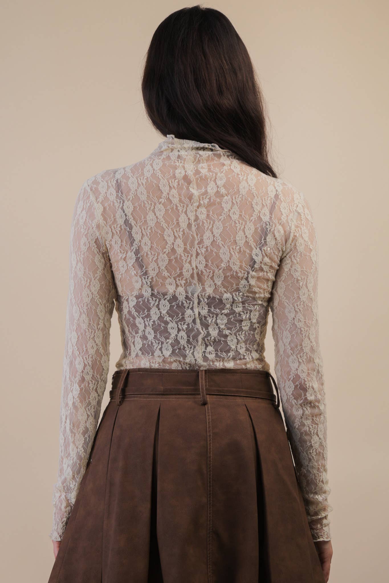 Mesh Lace Knit Top Champagne