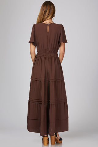 Forever Yours | Surplice Tiered Maxi Dress Brown