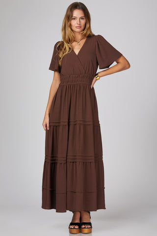 Forever Yours | Surplice Tiered Maxi Dress Brown