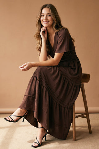 Forever Yours | Surplice Tiered Maxi Dress Brown