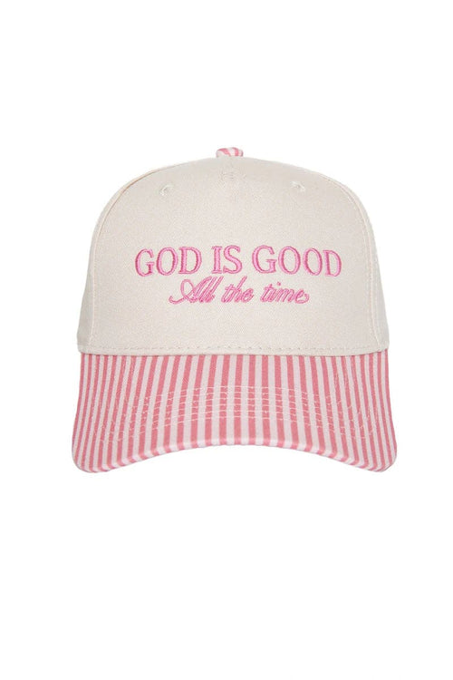 God is Good All The Time  Pink Stripe Hat