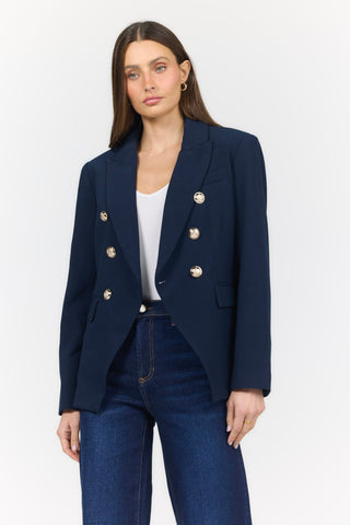 Dear John Rowena double-breasted blazer in Black Iris - front