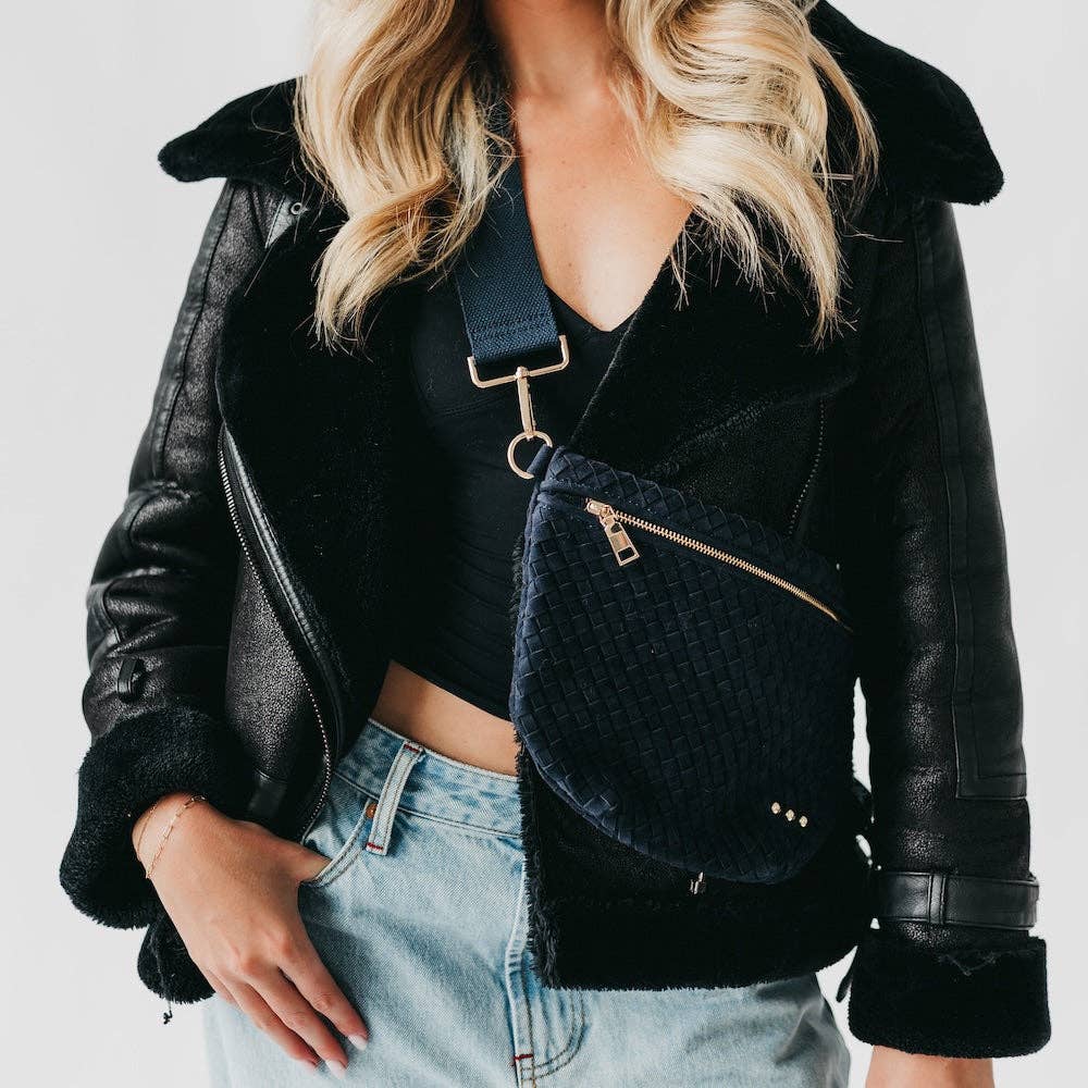 Suede Westlyn Woven Bum Bag: Suede Navy