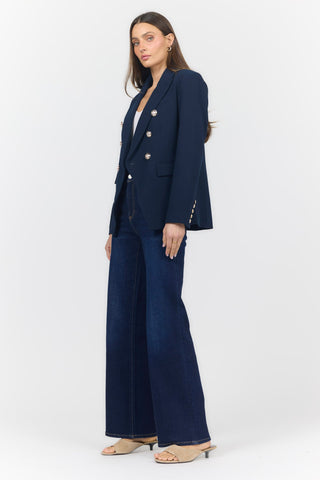 Dear John Rowena double-breasted blazer in Black Iris - full length