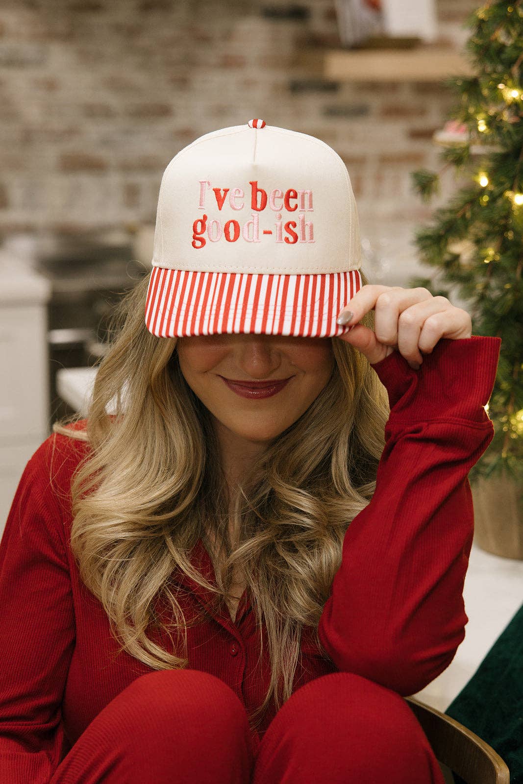 I've Been Good-ish Red Striped Hat Christmas Hats